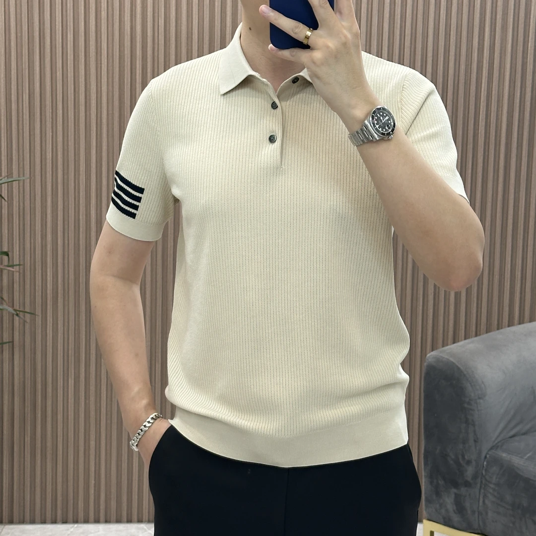 秋冬新款抗皱时尚修身百搭混纺针织撞色设计款商务休闲polo衫潮流