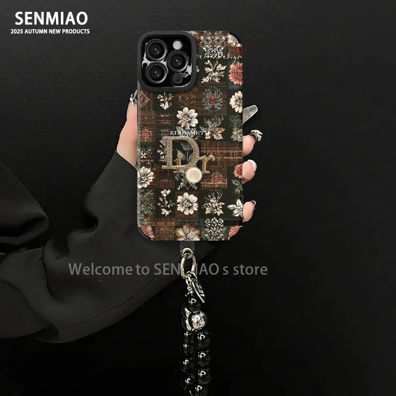 复古花金属装饰适用华为mate60苹果17vivo小米oppo手链手机壳女