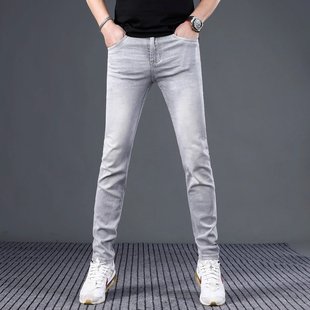 灰色天丝牛仔裤男款爆款2025新款夏季薄款修身小脚轻奢休闲长裤男