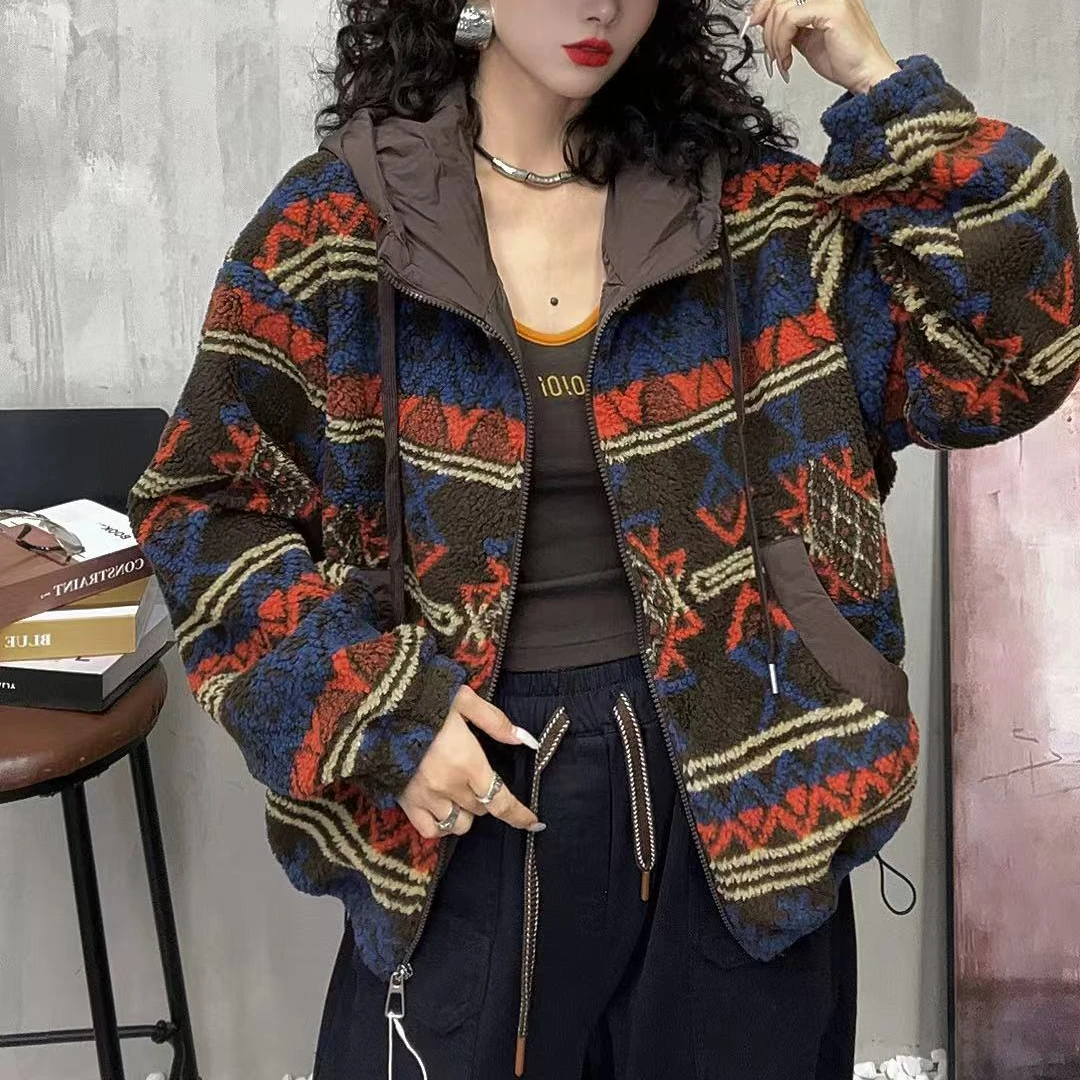 17512新款冬季加绒加厚民族风复古显瘦洋气外套