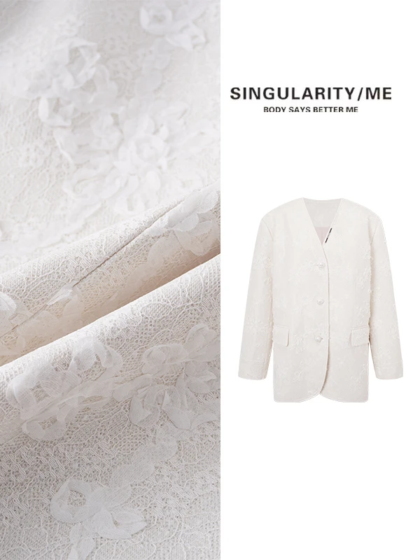Singularity Me 1S 88283【汀兰花溪】V领立体重工花纹小香西装外套