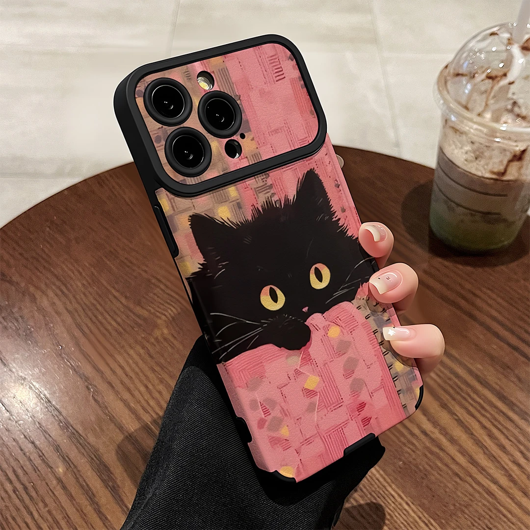 慵懒黑色猫咪适用苹果17promax手机壳iphone16pro新款高级苹果15