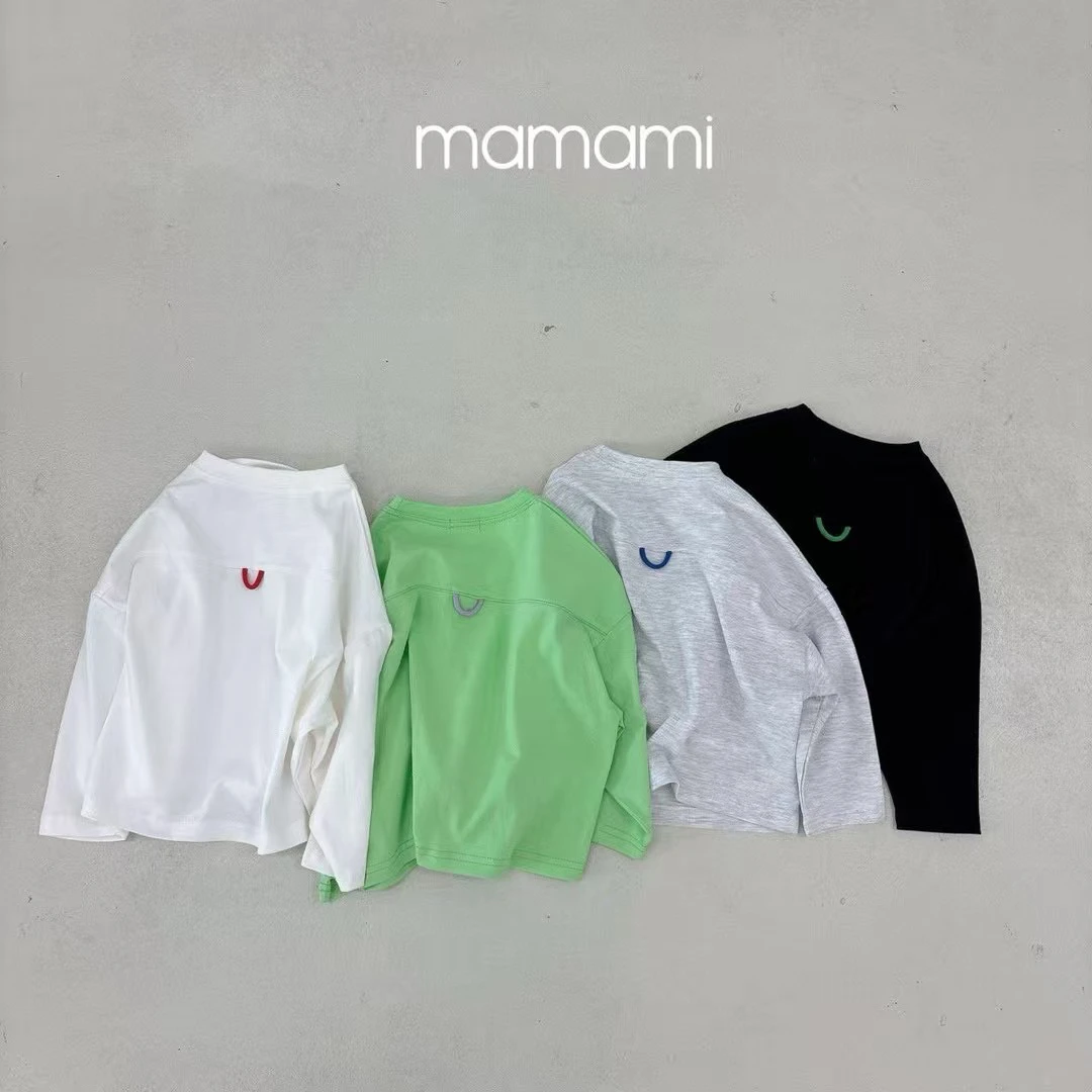 韩国星宝家25春季中大童上衣男女童宽松纯色长袖T恤