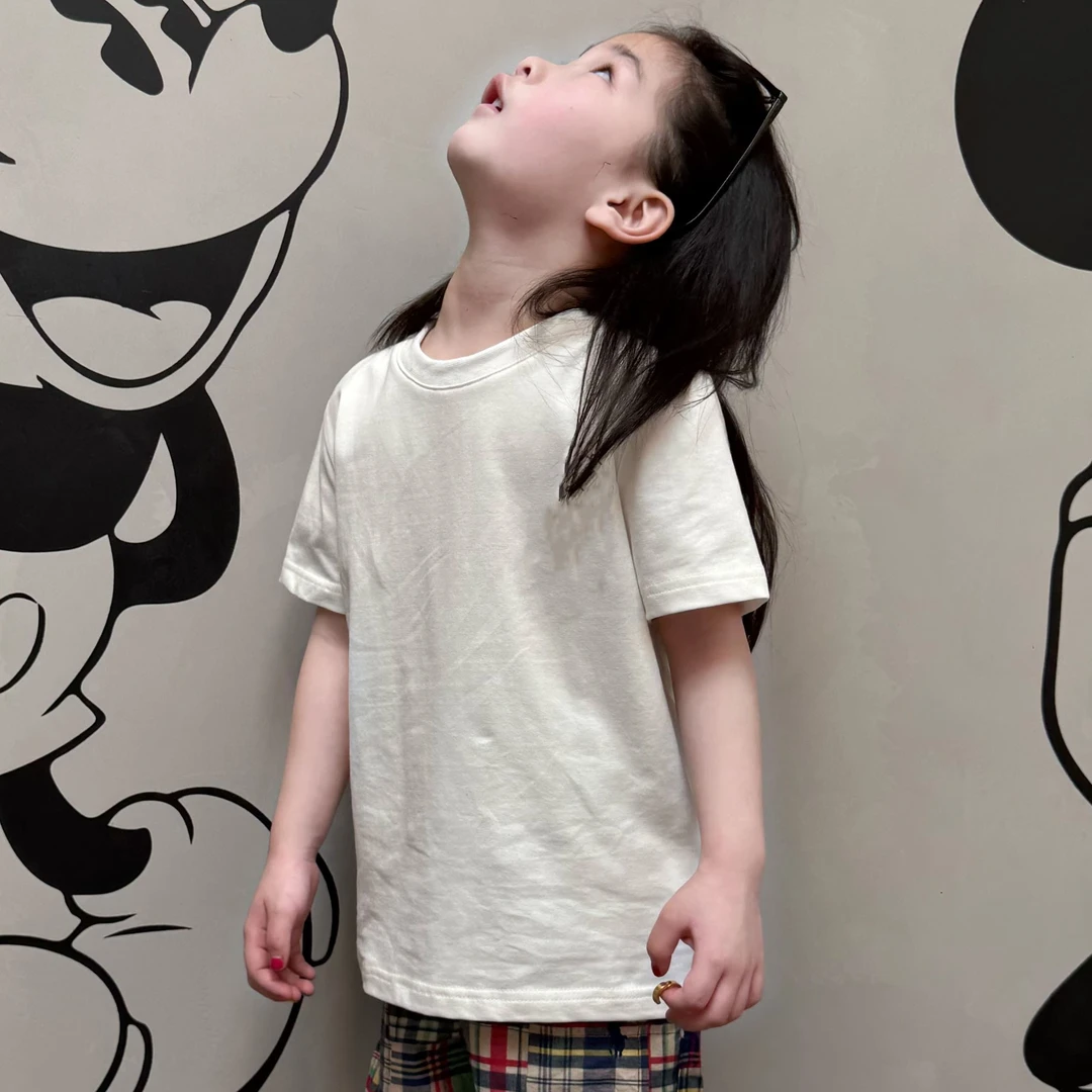 （清仓）新款轻奢风自制G印花字母宽松男女童棉感舒适T恤上衣