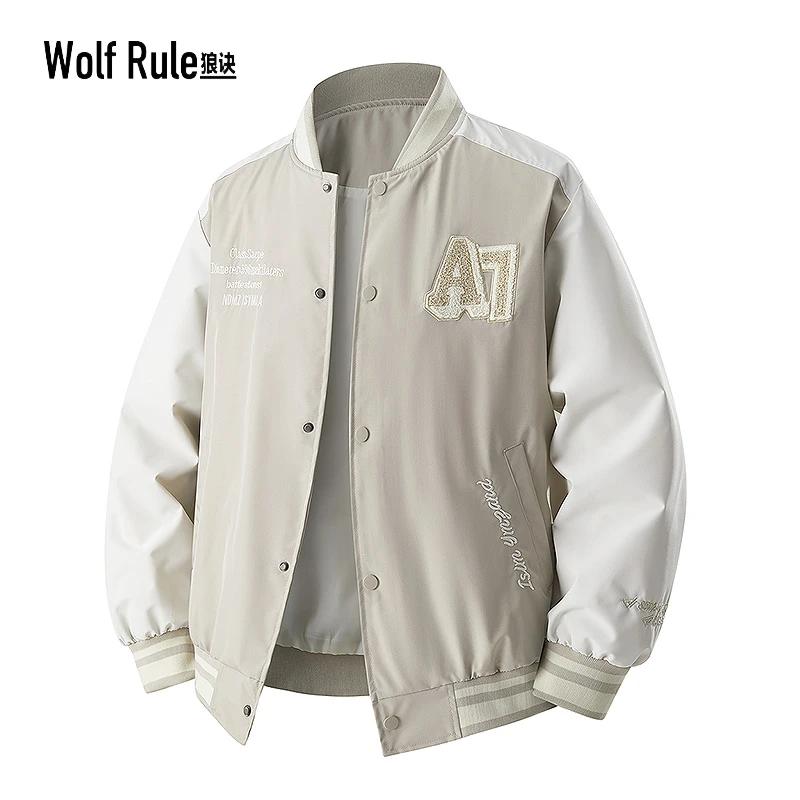 棒球服美式复古夹克男女字母机车服上衣拼色春秋宽松百搭时尚外套
