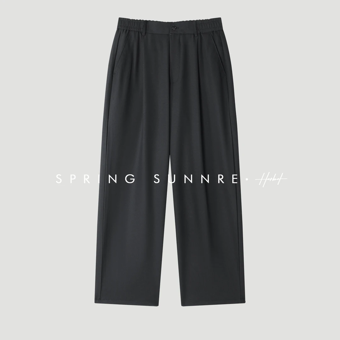 HERBEL/黑白2025秋季男士微肌理休闲裤黑色宽松户外长裤百搭时尚