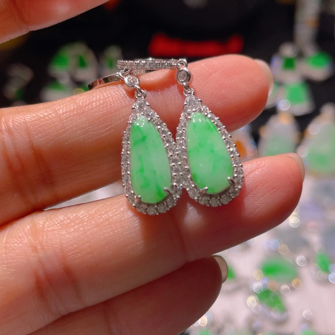 翡翠耳饰银S925镶嵌精品