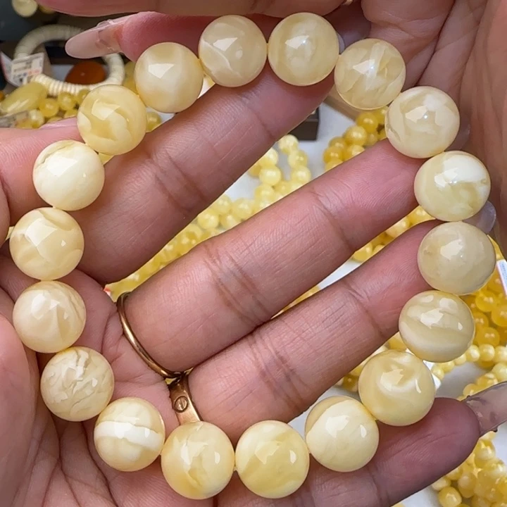 手链蜜蜡未镶嵌奶白妖花圆珠手串