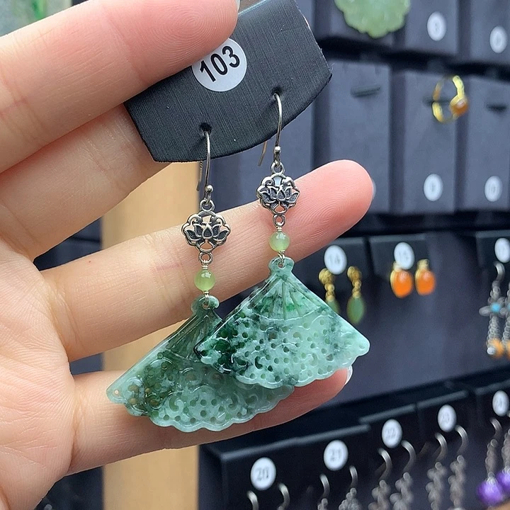 翡翠耳饰银S925镶嵌阿*张5555