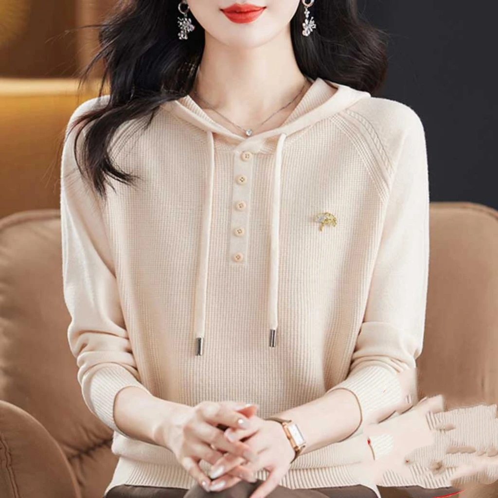 2025春秋针织衫毛衣女连帽卫衣女士毛衣外穿减龄上衣