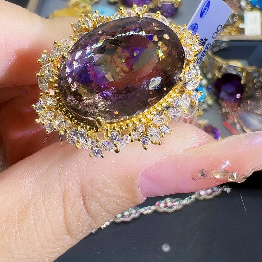 紫晶珠宝半成品银S925镶嵌紫黄晶