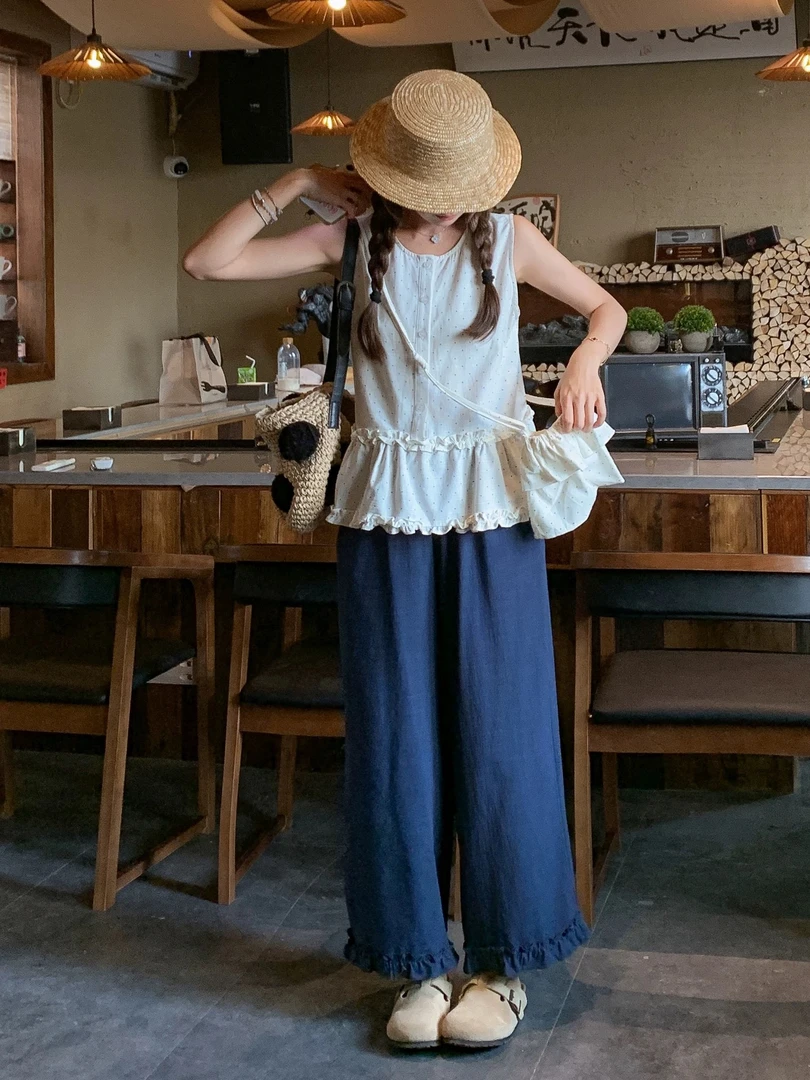 【李李羊扣号直播间】休闲风简约复古韩系风无袖设计感显瘦