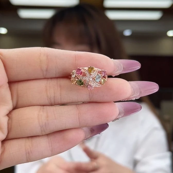 04630501/银S925镶嵌碧玺碧玺戒指1多样性发货250405