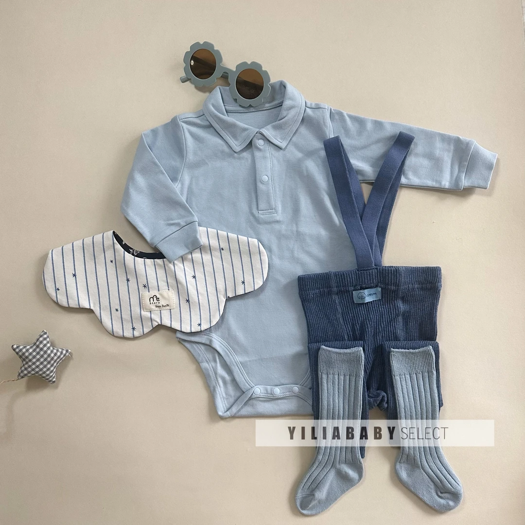YiliaBaby*25春夏男宝宝老钱风格低调质感纯棉polo领包屁｜Blue