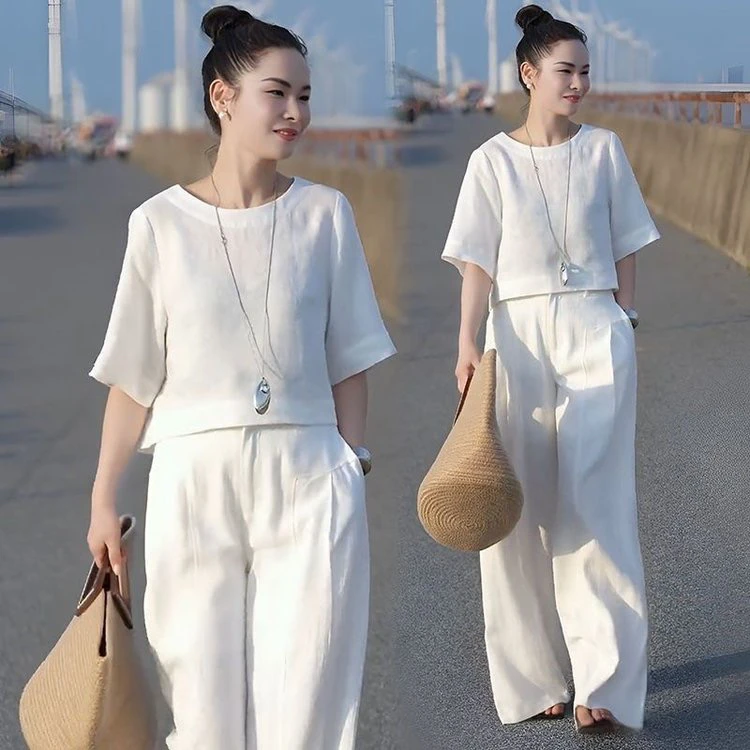 【母亲节特惠】2025时尚新款纯色两件套遮肉套装洋气妈妈装