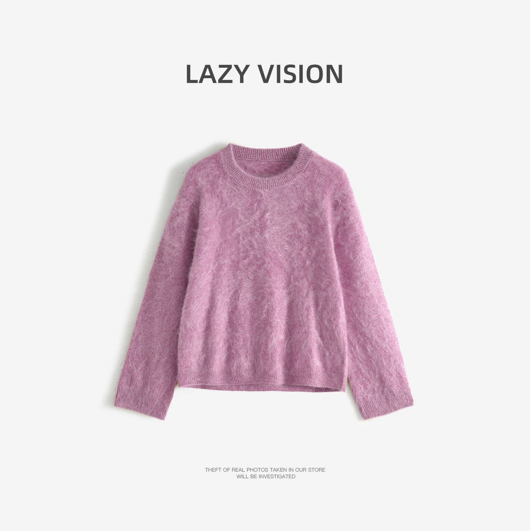 LAZYVISION+羊绒拉绒圆领休闲女士针织毛衣ZMD-33921