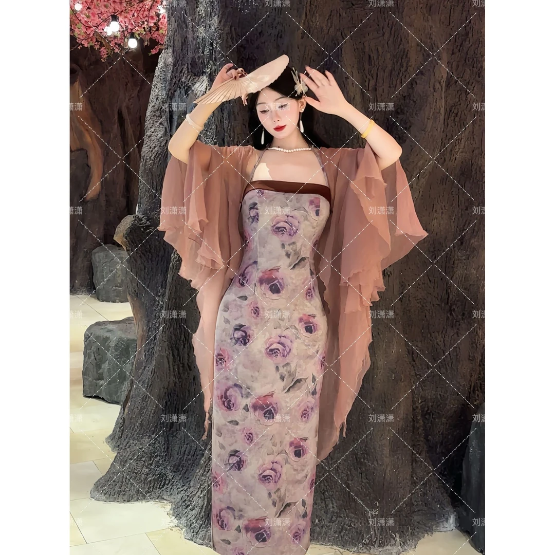 【西府海棠】潇夫人夏季自制显瘦国风温柔新中式旗袍吊带连衣裙8022