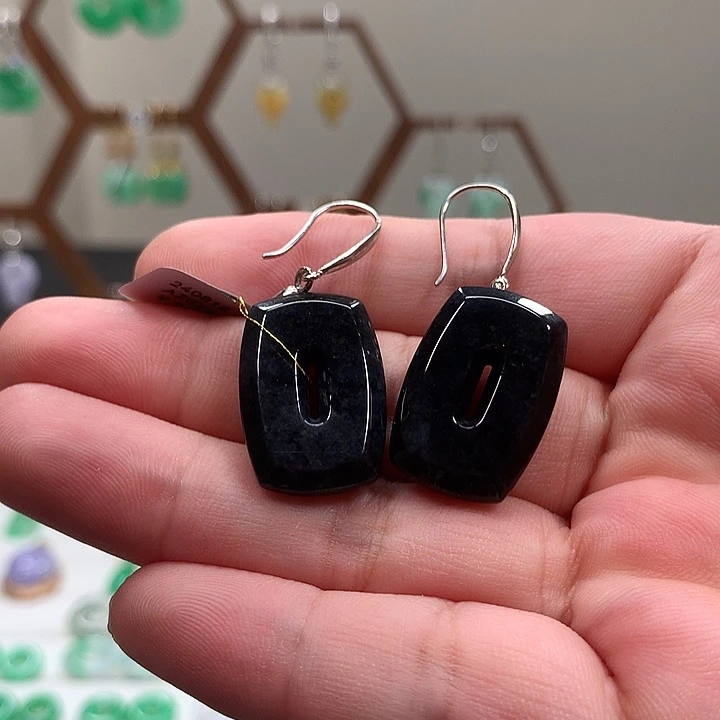 翡翠银S925镶嵌耳饰落*天然翡翠