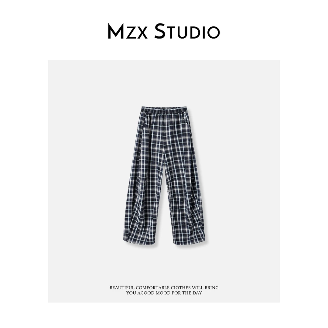 MZX 秋季全棉格纹百搭弯刀裤裤子 KZ10039-C