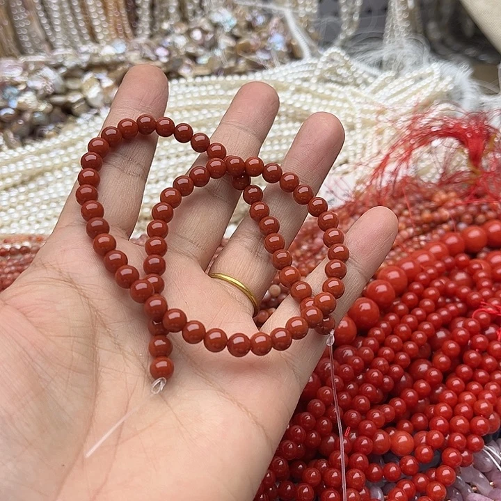 玛瑙/玉髓未镶嵌珠宝半成品一条6mm左右保山南红