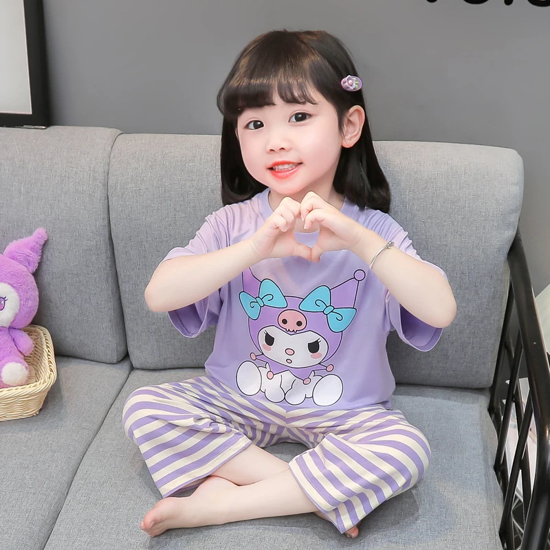 新品巴拉巴拉儿童睡衣夏季莫代尔女宝宝薄款短袖女孩夏天空调服套