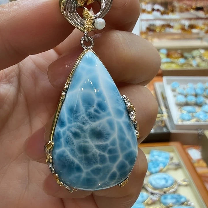 针钠钙石（海纹石）银S925镶嵌珠宝奇石