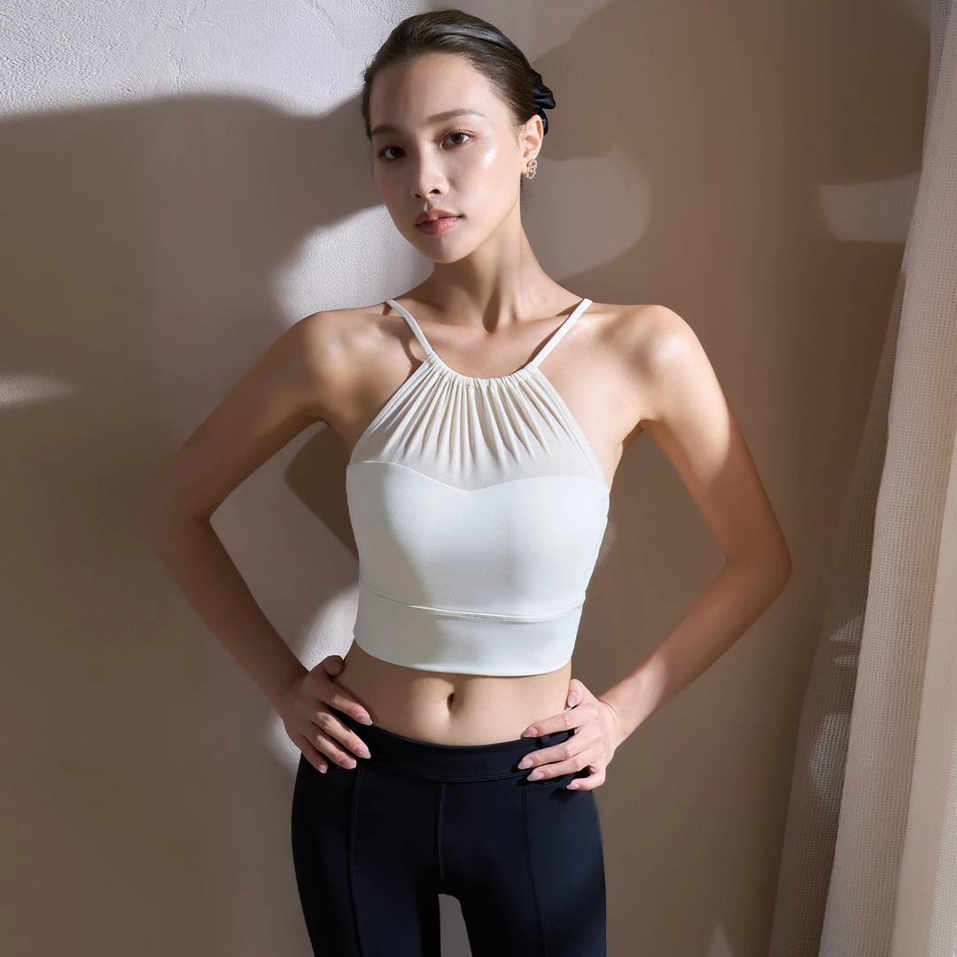 seven polyphylla透视网纱瑜伽背心细带美背一体式运动健身文胸女