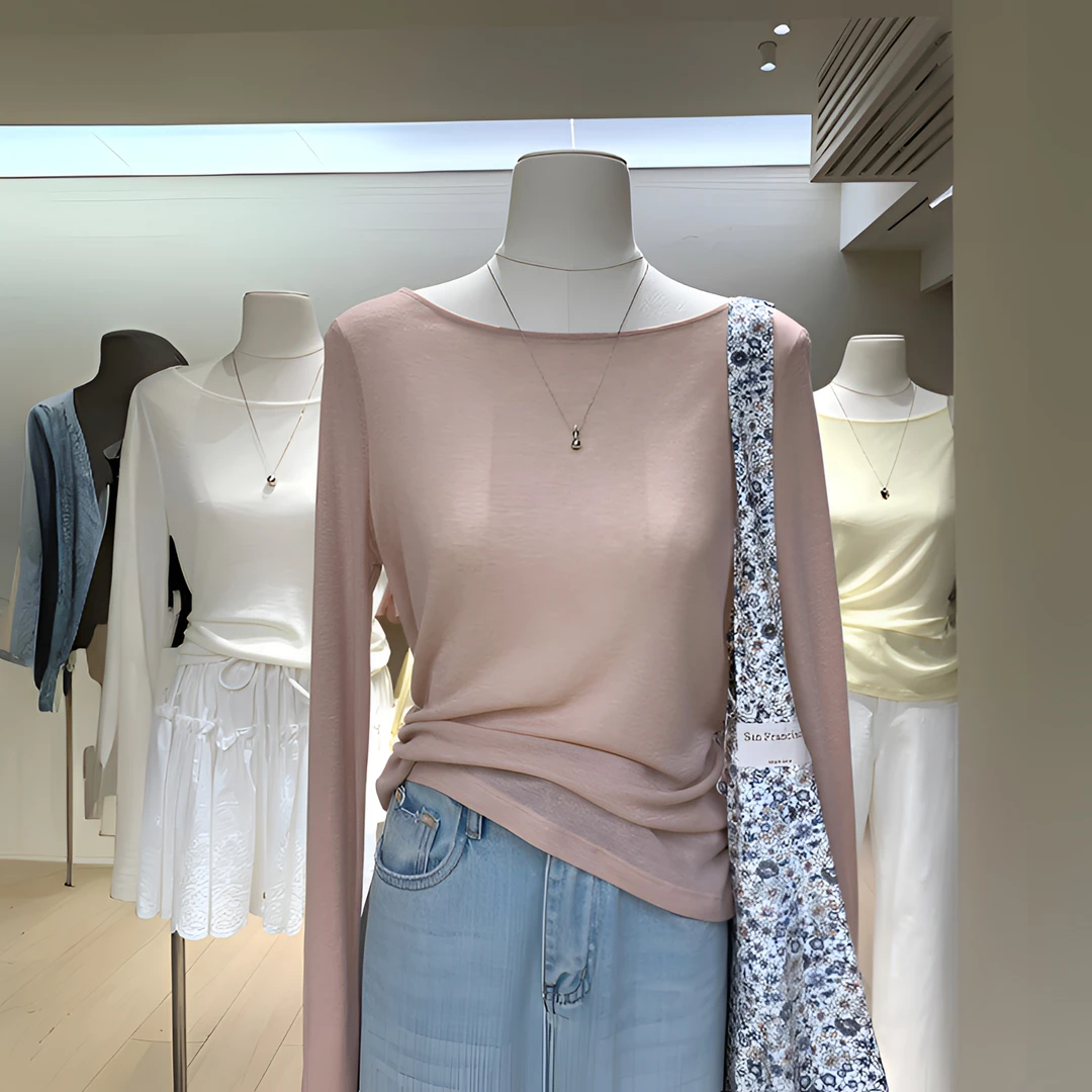 孕妇上衣2025新款裸感面膜衣露肩显瘦慵懒一字领T恤薄款防晒衫女