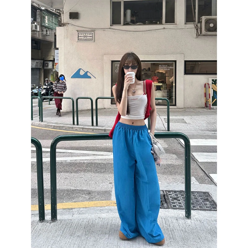 2025年夏季新款ins辣妹纯欲风外穿格子吊带真两件配复古休闲长裤