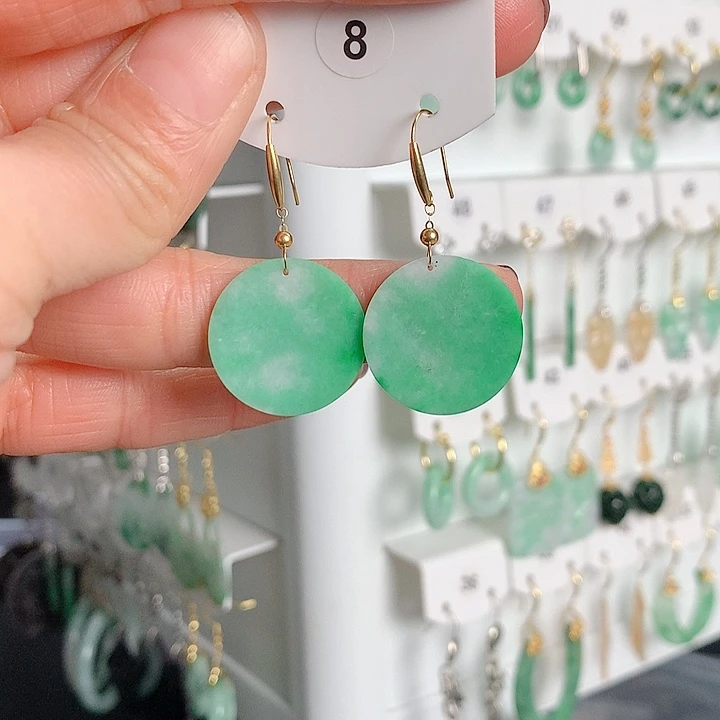 翡翠耳饰18K金镶嵌翡翠