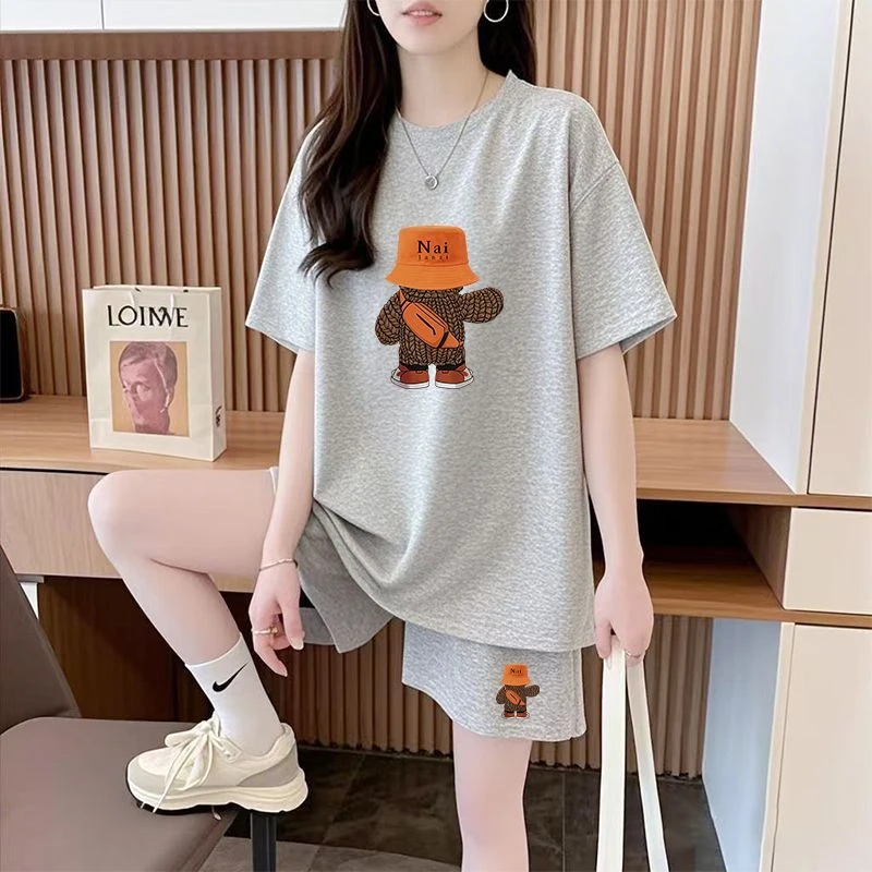 休闲运动套装女装2025新款爆款夏装宽松大码夏季洋气显瘦外穿时尚