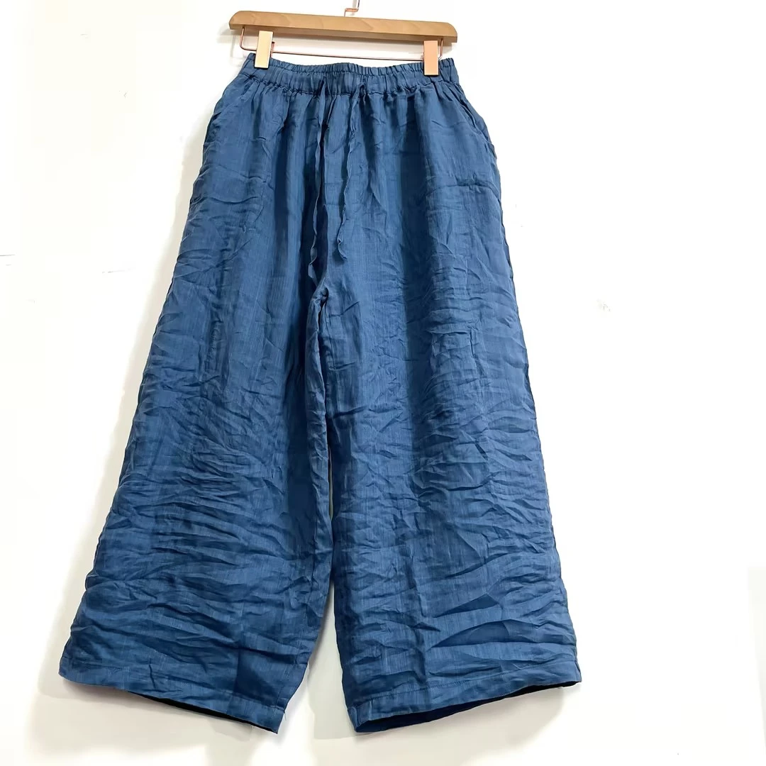 苎麻纯色100支双层宽松百搭休闲直筒裤（裤长93臀围130）