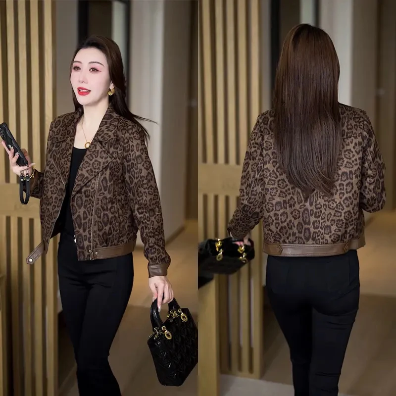 复古豹纹短外套女2025春季新款洋气显瘦减龄休闲百搭长袖夹克上衣