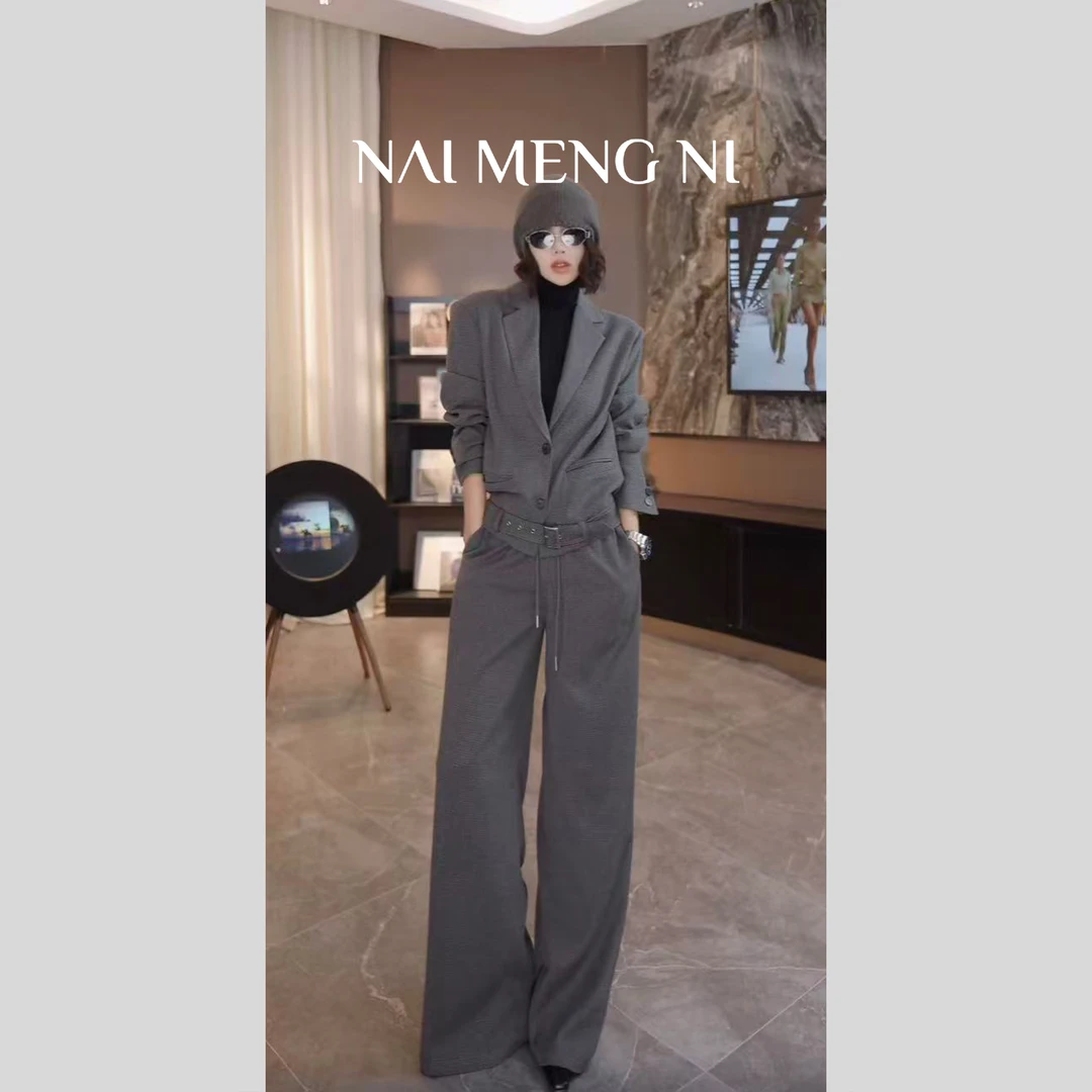 【毛毛】NMN王火火&气质显瘦平驳领短西装法式套装裤 26N545490
