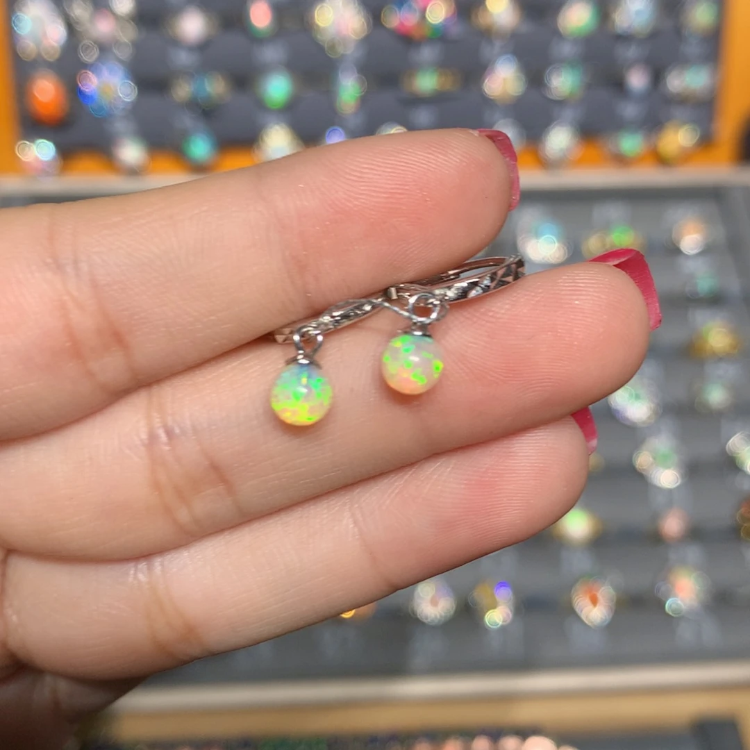 银S925镶嵌欧泊欧泊耳饰l