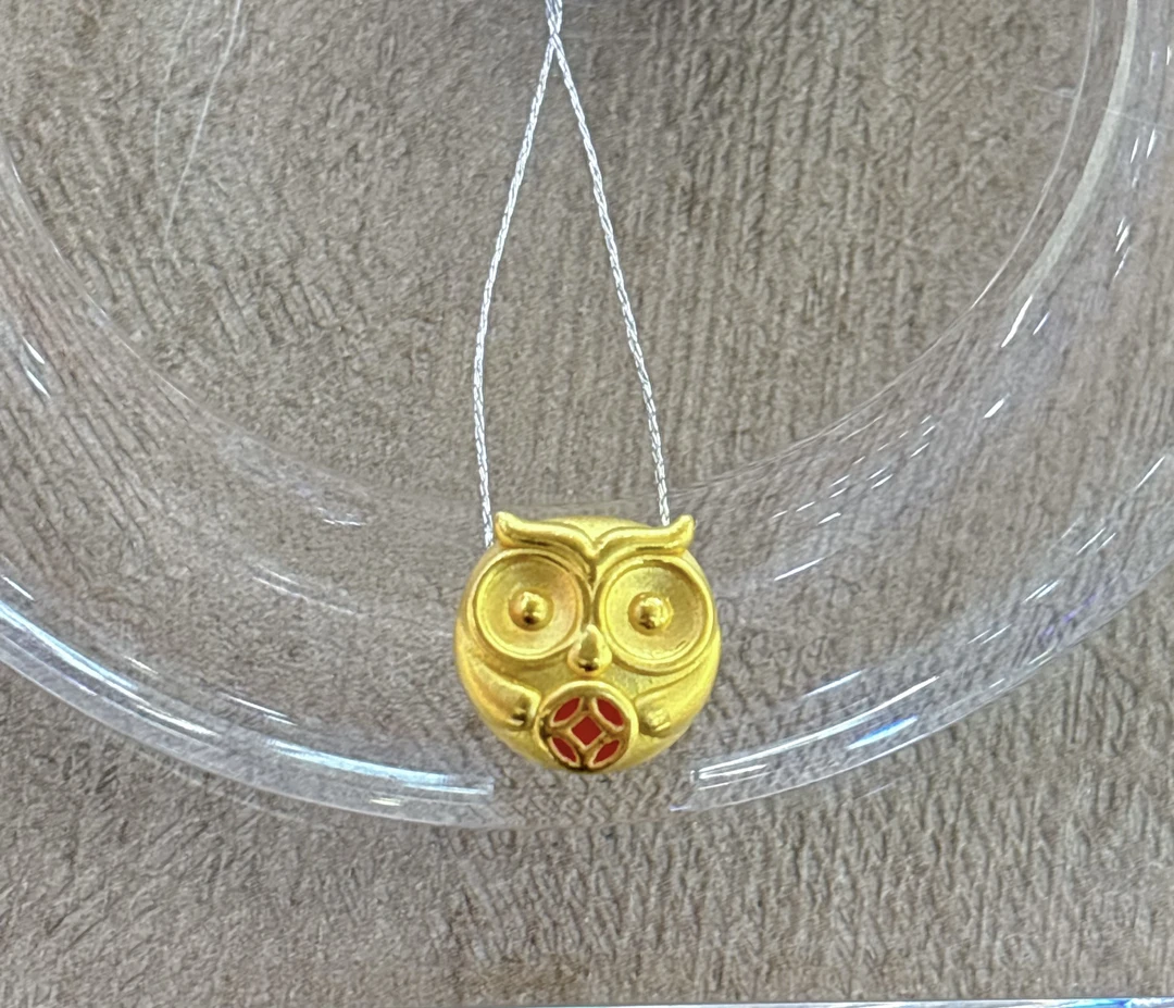 明牌珠宝足金猫头鹰挂件1.21g