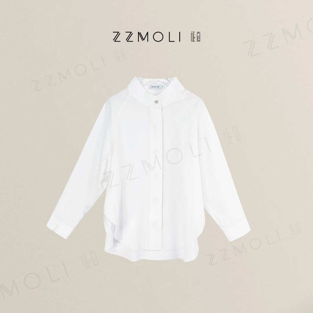 ZZMOLI 100%棉衬衣英伦风盐系白色肌理感宽松廓形衬衫女ZBY63033