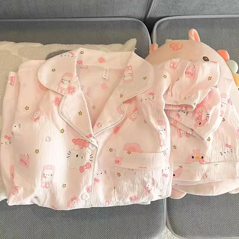 粉色KT猫云朵棉睡衣春夏秋季女款爆款2025新款家居服套装短长袖裤