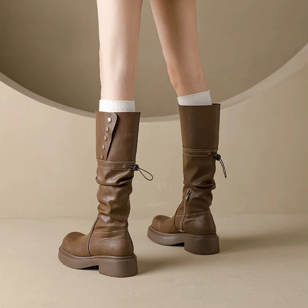 辣妹女靴增高靴子女长筒靴小个子2025秋冬美拉德风棕色高筒堆堆靴