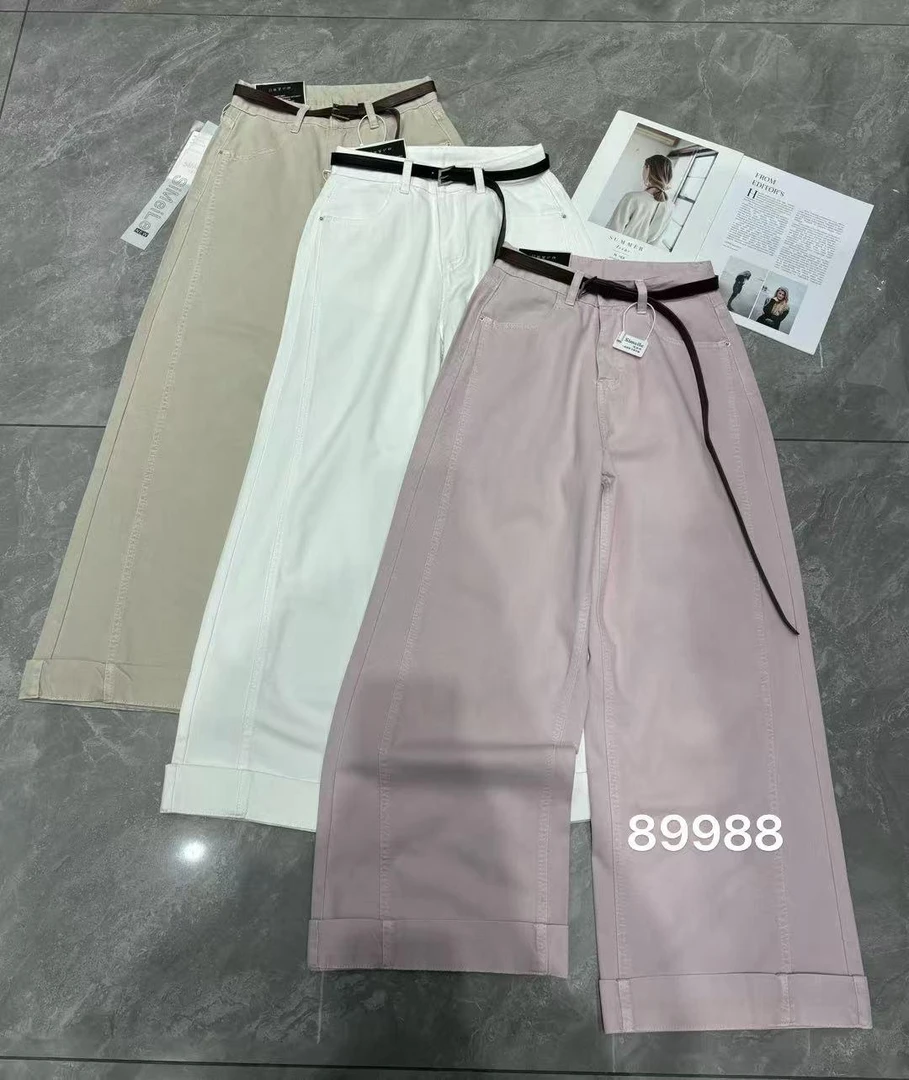 晶选推荐【思美乐】翻边直筒阔腿裤89988