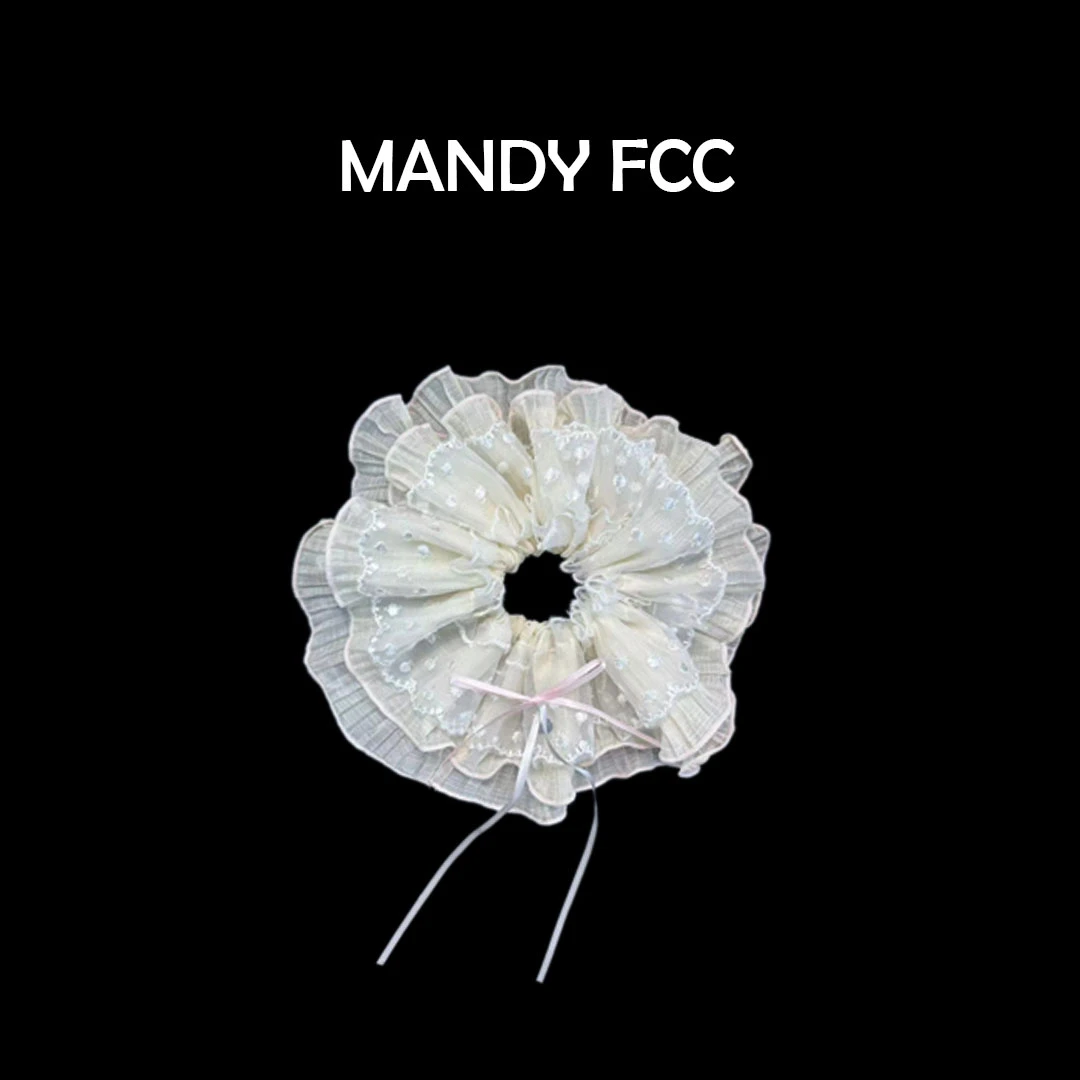 【蕾丝少女】复古甜美大号发圈韩版手工褶皱花朵网纱拍照两用吸水