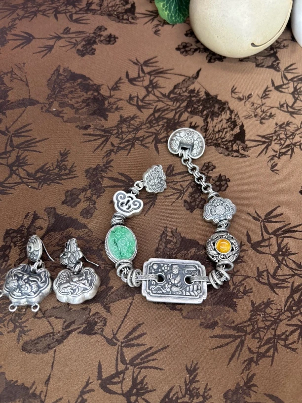 925银手链 小郑家纯银手工簪刻手链