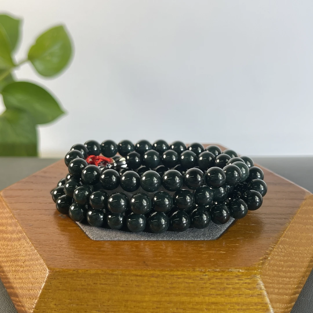 JXB27-204  黑色天然翡翠A货 黑-翡翠珠链（含配饰）