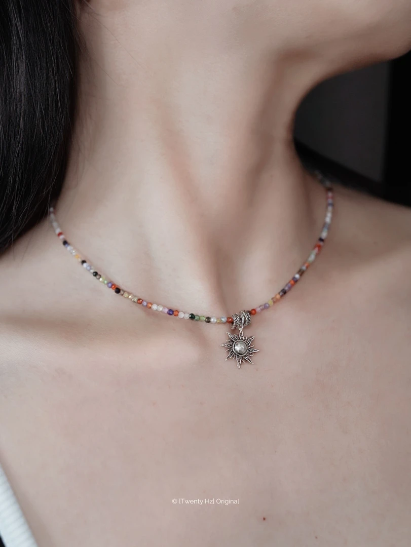 合金石英石项链 颈链可调节复古日韩时尚太阳吊坠气质项链