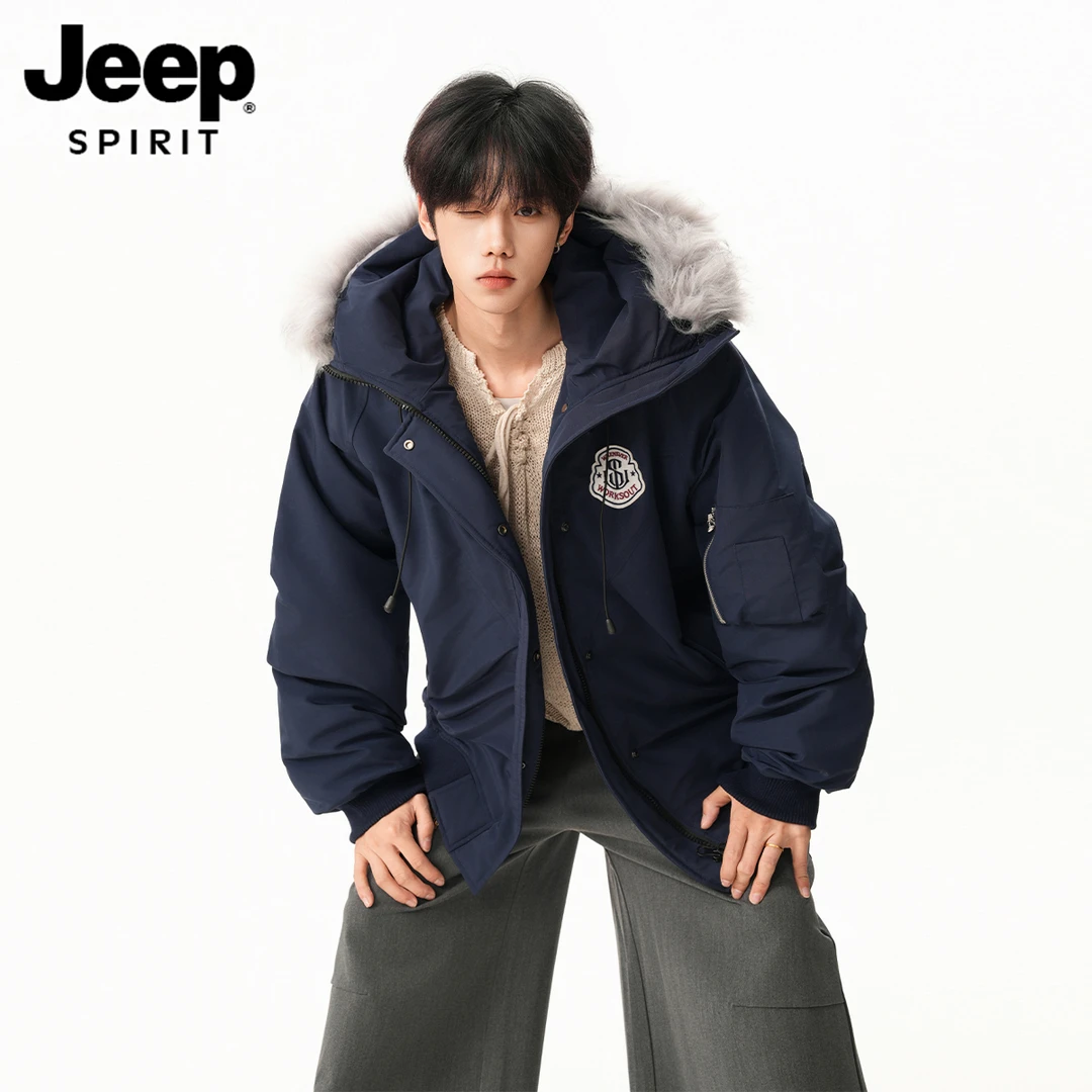JEEPSPIRIT连帽毛领棉服男款冬季高级感穿搭时尚保暖百搭潮流潮牌