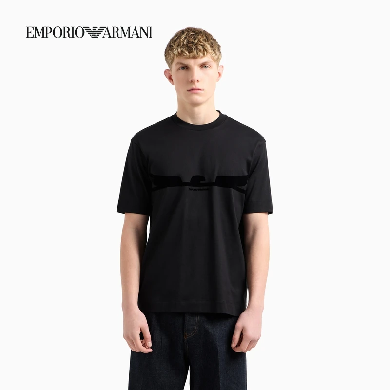 TC-EMPORIO ARMANI/男女情侣款纯棉宽松植绒正肩短袖简约T恤
