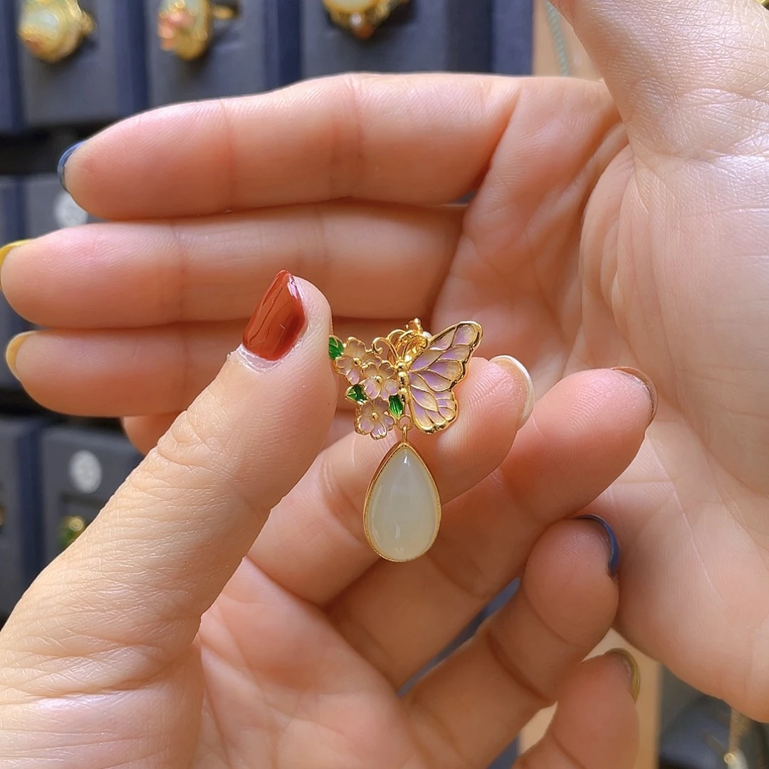 和田玉银S925镀金镶嵌颈饰