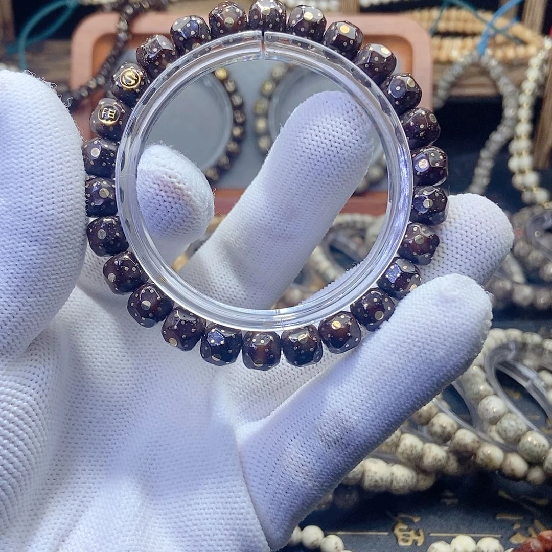 手串星月菩提原生态石玉料黑金星月纯手工无相手串