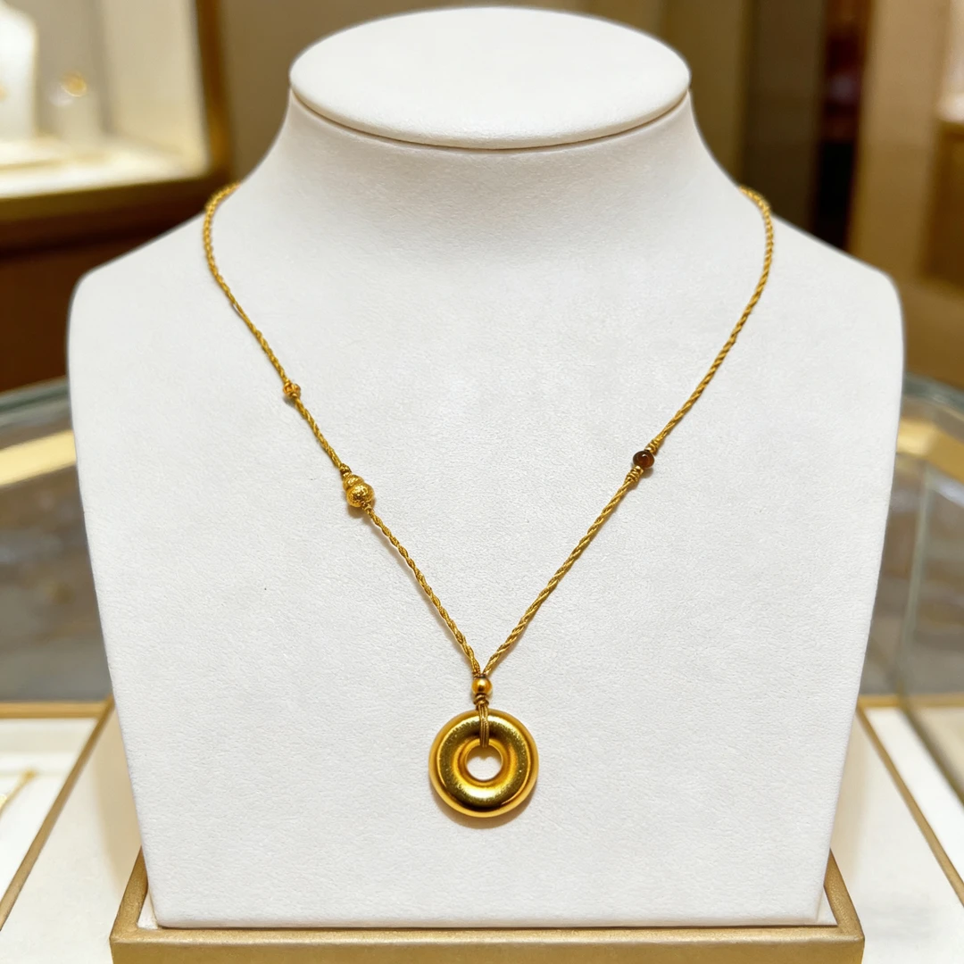 铜合金棉绳项链  新中式国风温婉百搭圆扣项链 约80cm E1-018