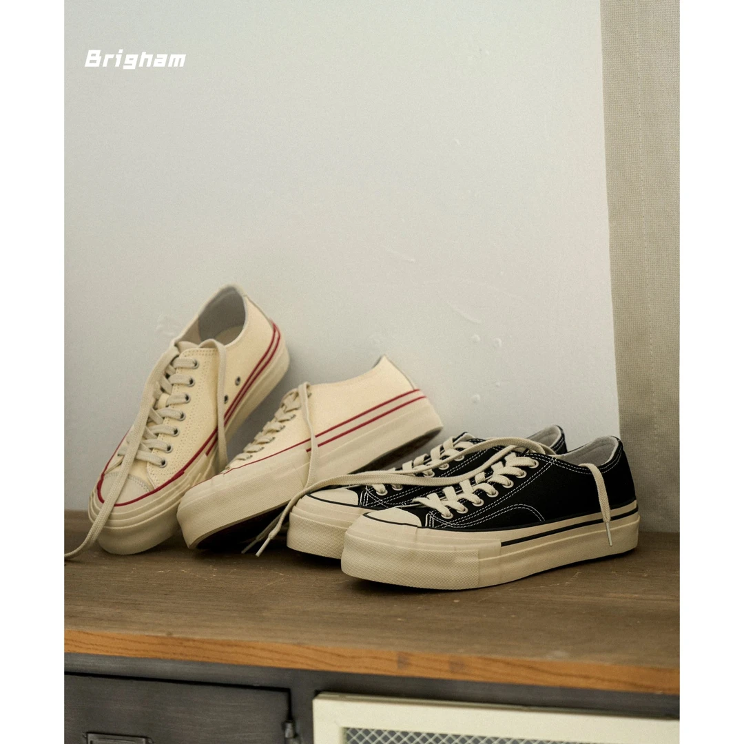 Brigham/布里根姆“六围边”日系复古小翘头高密度厚底帆布鞋硫化鞋商品图